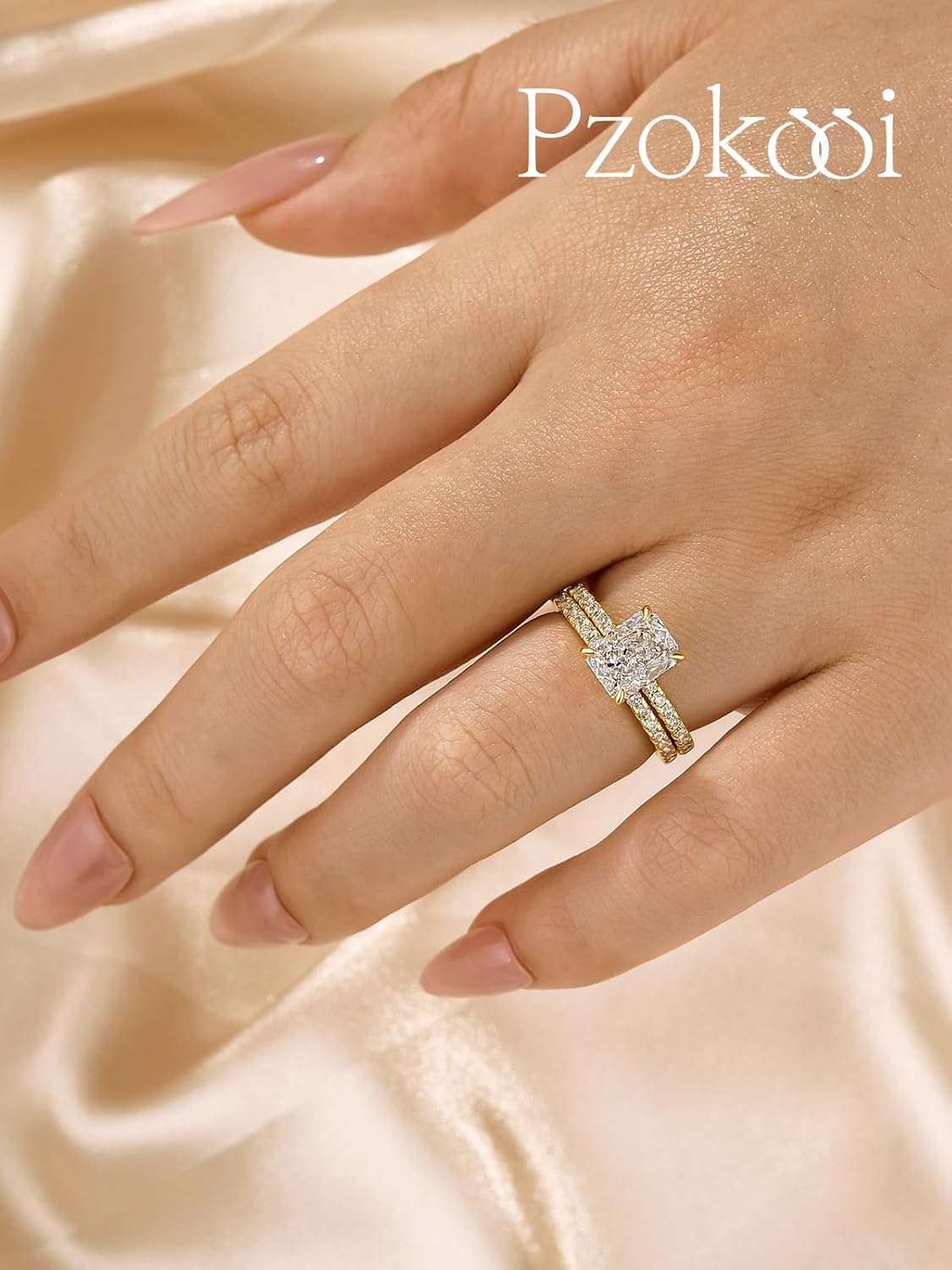 1.5/3.0 Carat Radiant Cut Engagement Ring for Women,Simulated Diamond Promise Wedding Ring in 14K Yellow Gold Plated 925 Sterling Silver - Image 6