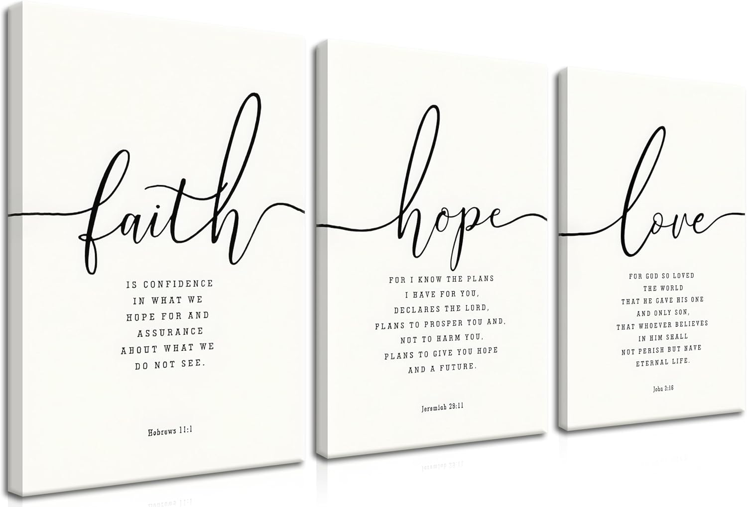 Farmhouse Bible Verses Wall Decor for Living Room - Minimalist Christian Scripture Wall Art Set of 3, Faith Hope Love Canvas Prints Religious Decor for Bedroom Office 12x16 inch Framed White Wrapped Canvas 16"L x 12"W