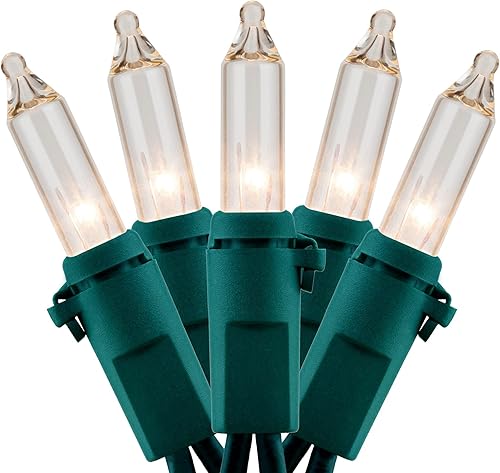 Luces de Navidad incandescentes en tira con cable en verde.