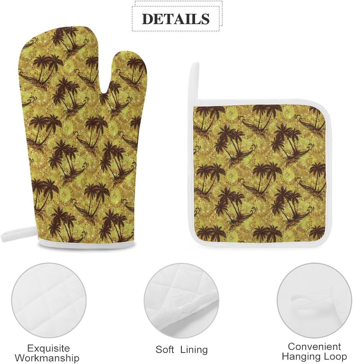 Sea Island Palm Trees Oven Mitts and Pot Holders 4Pcs Set Heat Resistant Cooking Mitts Hot Pads