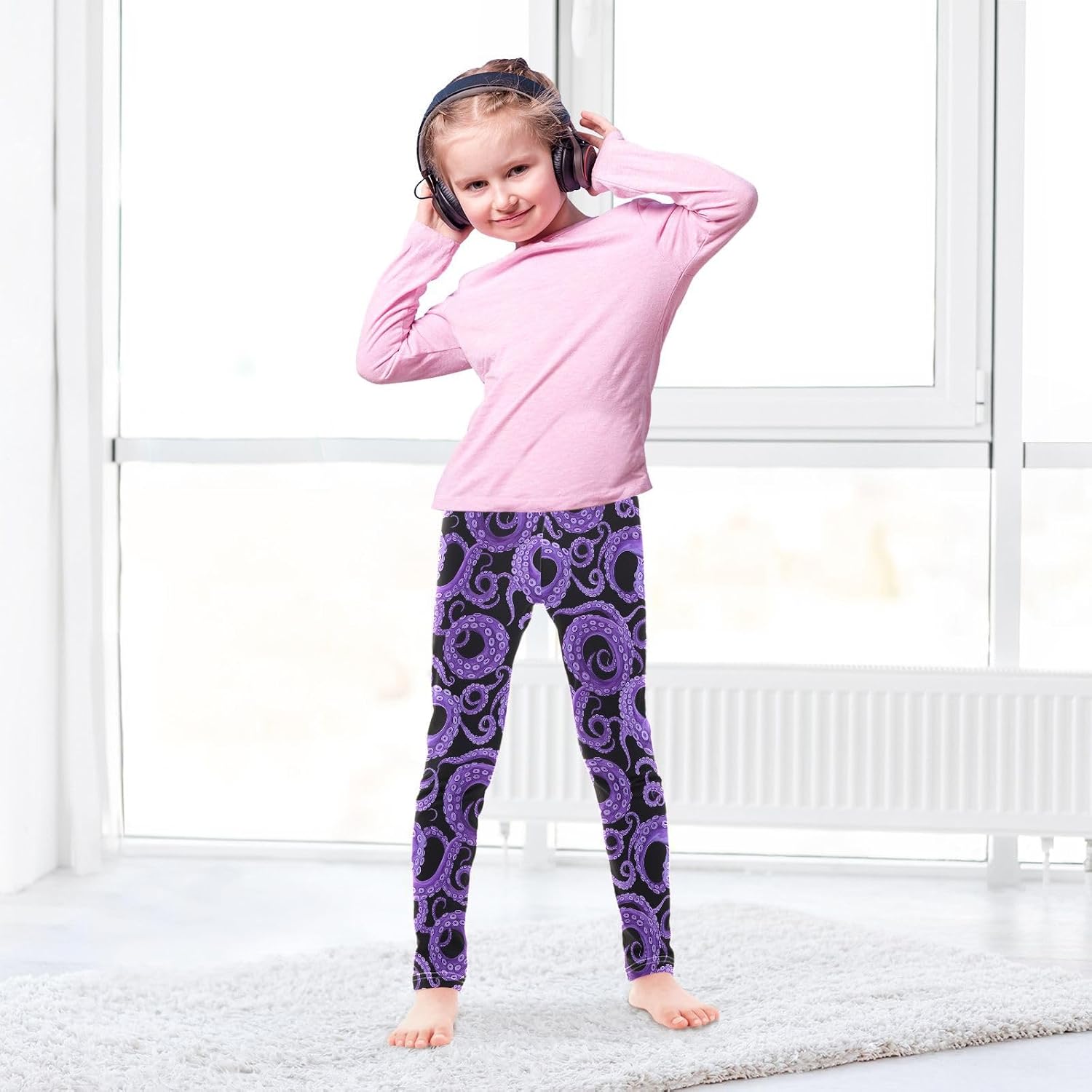 Girls Activewear Leggings Purple Octopus Tentacles