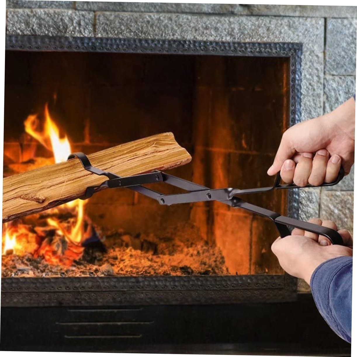 BESPORTBLE Fireproof Jaws Metal Fireplace Tong Log Holder for Firewood Outdoor Indoor Firewood Gripper