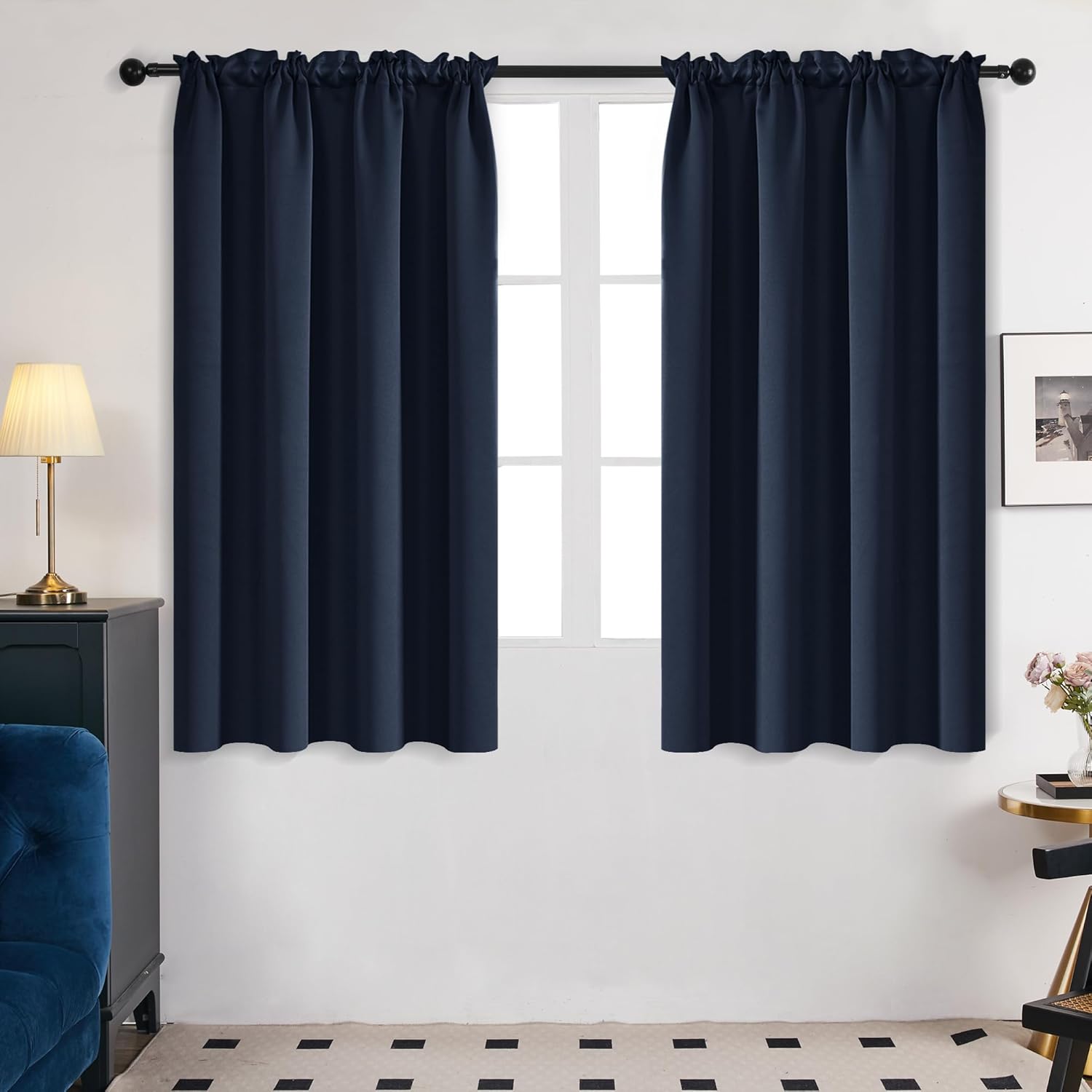 Deconovo Blackout Curtains, Thermal Insulated Rod Pocket Window Drapes, Noise Reducing, Oeko-TEX Certified, Room Darkening Curtains for Bedroom/Living Room, 2 Panels, Navy Blue, 42W x 63L