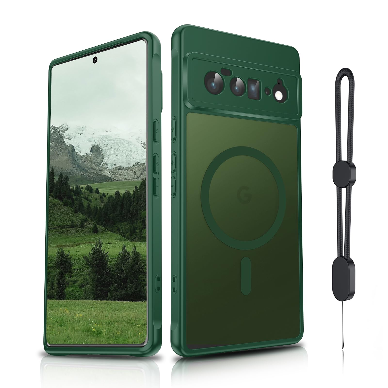 Dizn for Google Pixel 6 Pro Phone Case:[Fit for MagSafe],Wireless Charging,with Band,Matte Translucent Slim Smoot Soft Touch,Military-Grade Protective for 6 Pro,Green