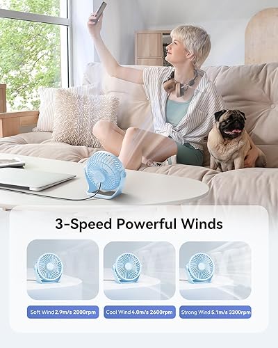 Miniatura 4 de Ventilador de escritorio USB, pequeño portátil de 5 pulgadas, 3 velocidades, potente ventilador de escritorio personal, rotación de 360, ajustable,