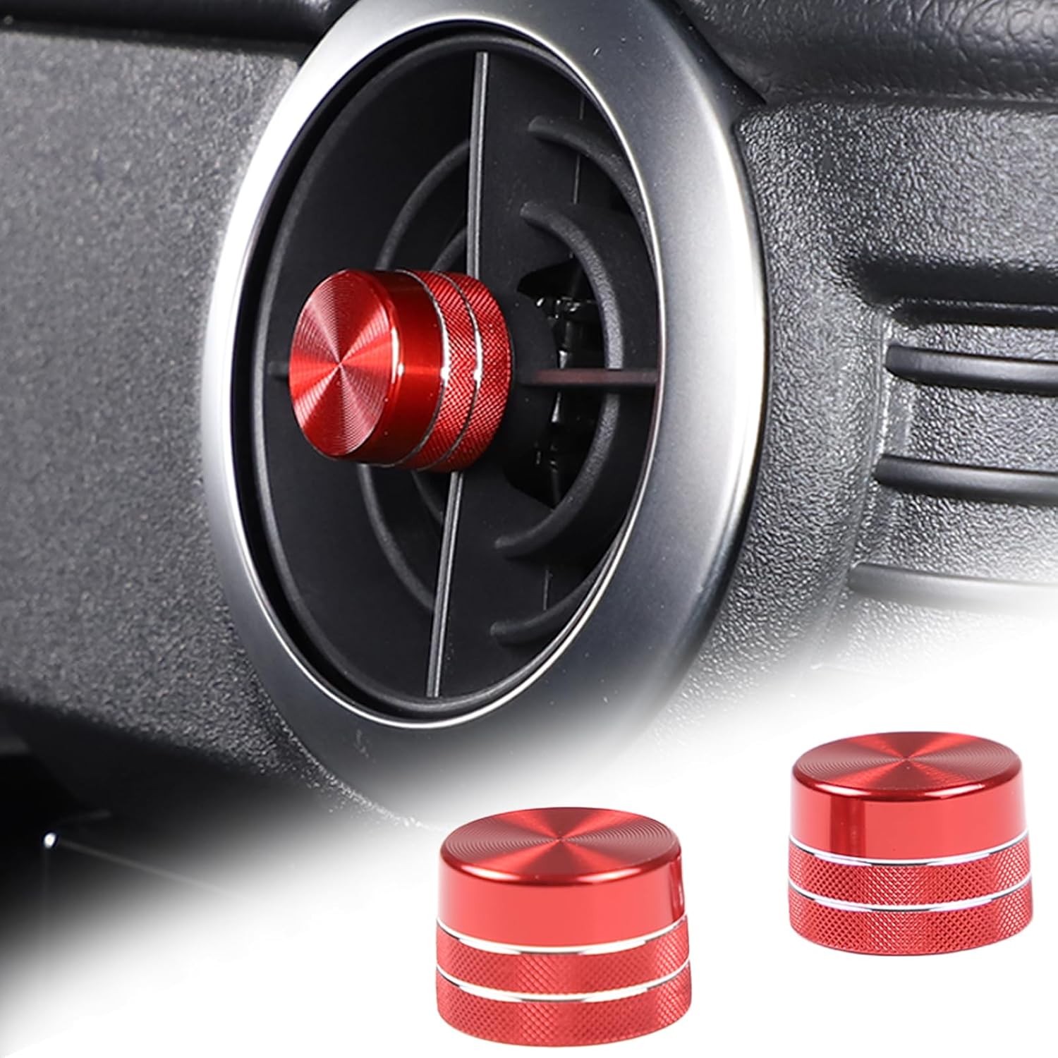 2PCS Air Conditioning Vent Knob Cover Compatible with INEOS Grenadier 2020-2024 Air Condition Knob Trim Aluminum Alloy Car Decorative Knob Cover Interior Accessories (Red)