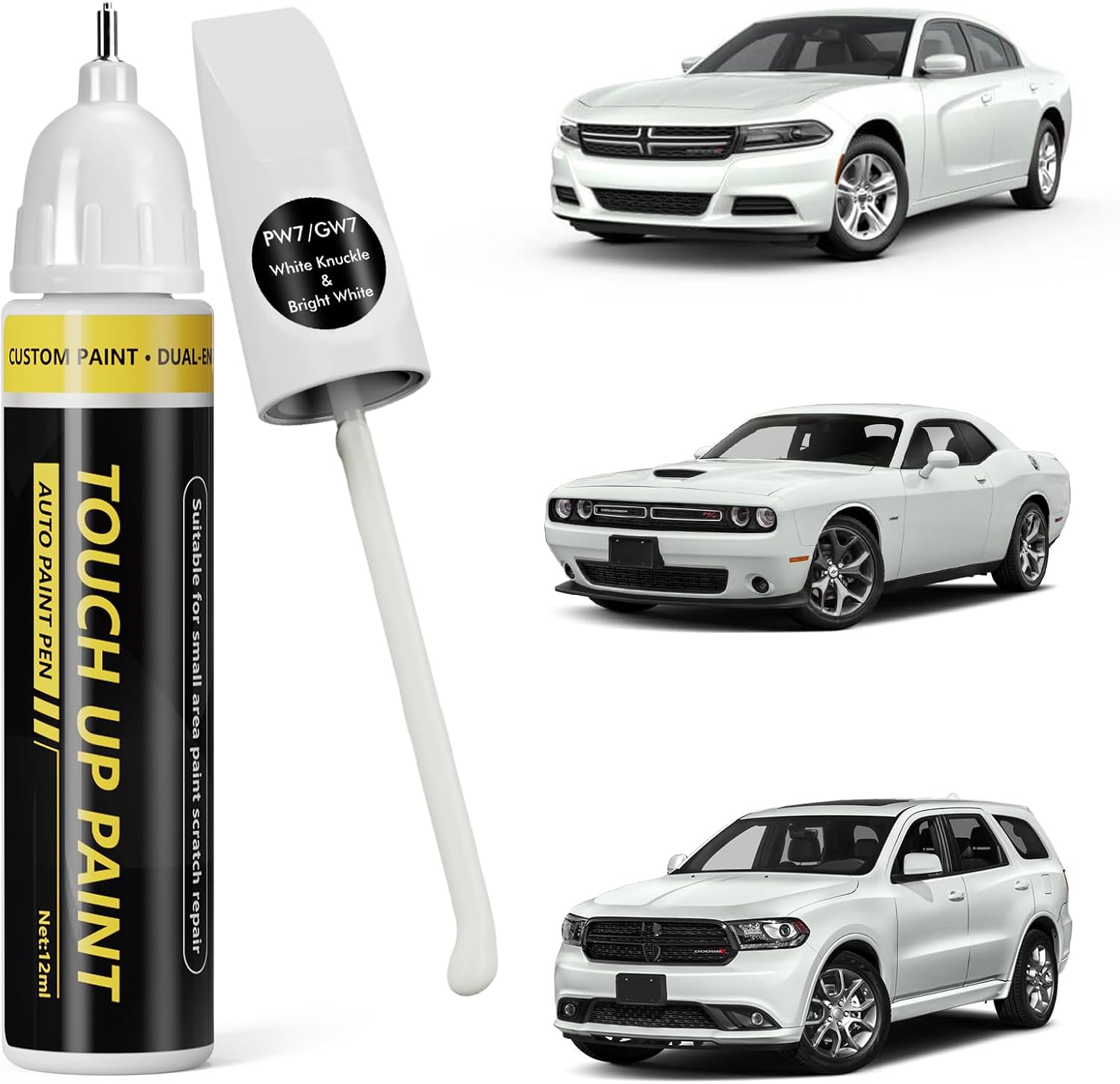 (White Knuckle/Bright White (PW7/GW7) Car Touch Up Paint for Dodge Ram, Car Paint Scratch Repair Kit, Quick & Easy Solution to Repair, 2 in 1 Scratch Remover Pen With Color-Matched