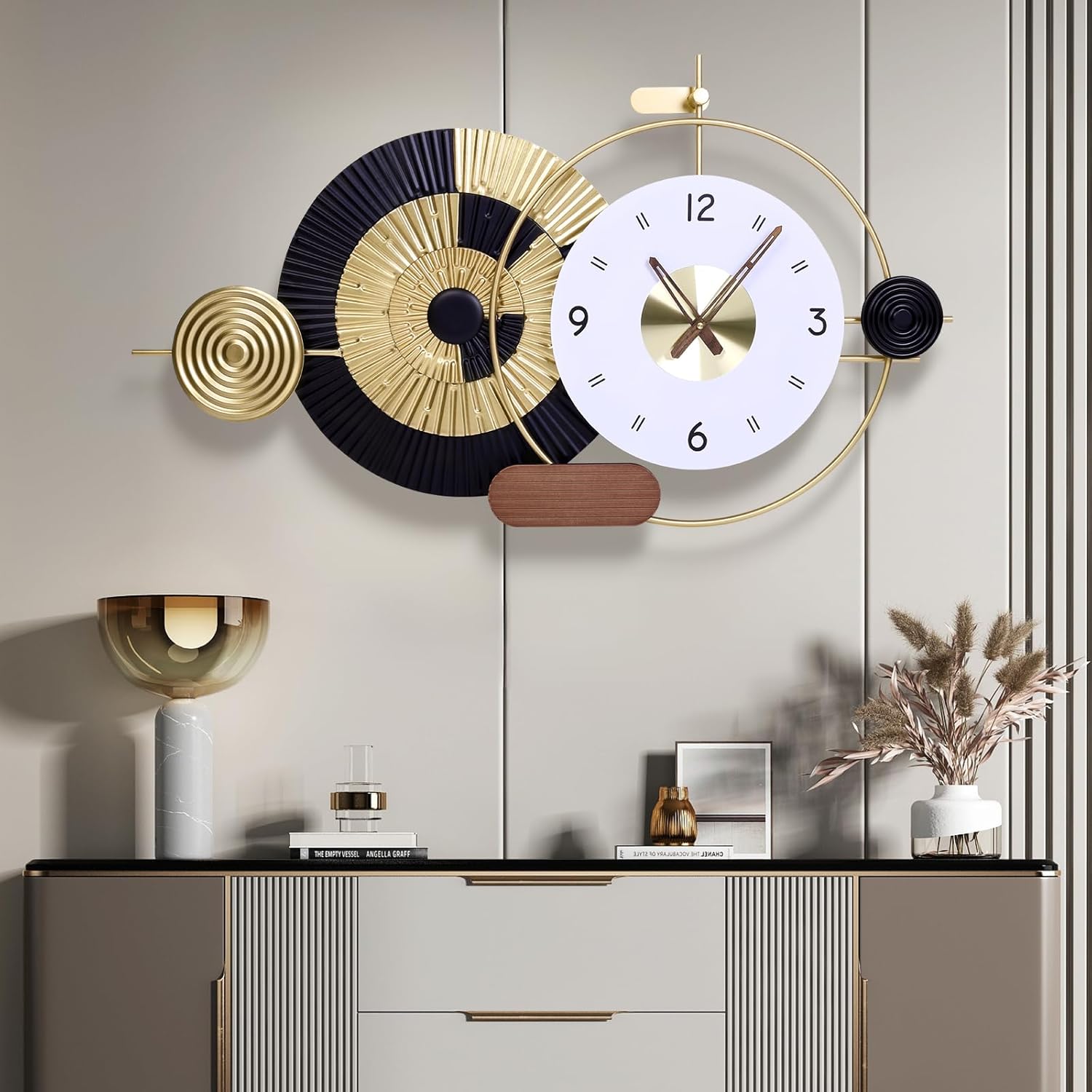 36x21 Inch Decorative Wall Clock Battery Operated Silent Non-Ticking, Modern Abstract Analog Clocks for Home & Office Decor, Living Room, Bedroom, Kitchen Art Realm Time