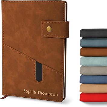 Promot Personalized Notebook - A5 Lined Leather Bound Journal - Graduation Gift for Writing Women & Men - Hardcover Executive Notebook, Daily Journal, Travel Diary, Gift Idea, Custom Embossed Text with Gold Metallic Foil
