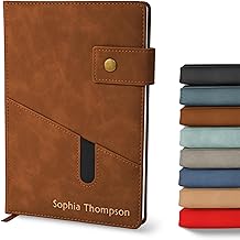 Promot Personalized Notebook - A5 Lined Leather Bound Journal for Writing Women Men - Hardcover Executive Notebook, Daily Journal, Travel Diary, Gift Idea, Custom Embossed Text with Gold Metallic Foil