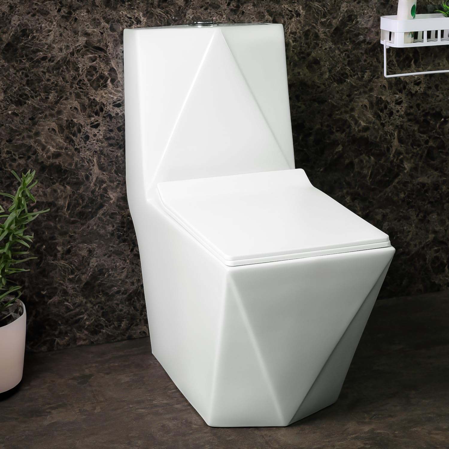 HOMEMATES Premium Western Floor Mounted One Piece Water Closet Ceramic Western Toilet/Commode for Toilet/Commode With Soft Close Toilet Seat Pack of 1 (Dual Flush Diamond)