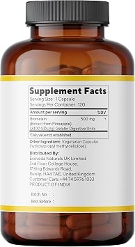 Bromelain Capsules, 120 Count, 2400 GDU/g Strength | High strength bromelain enzyme from pineapple extract with 2400 GDU/g in vegan capsules for everyday supplementation