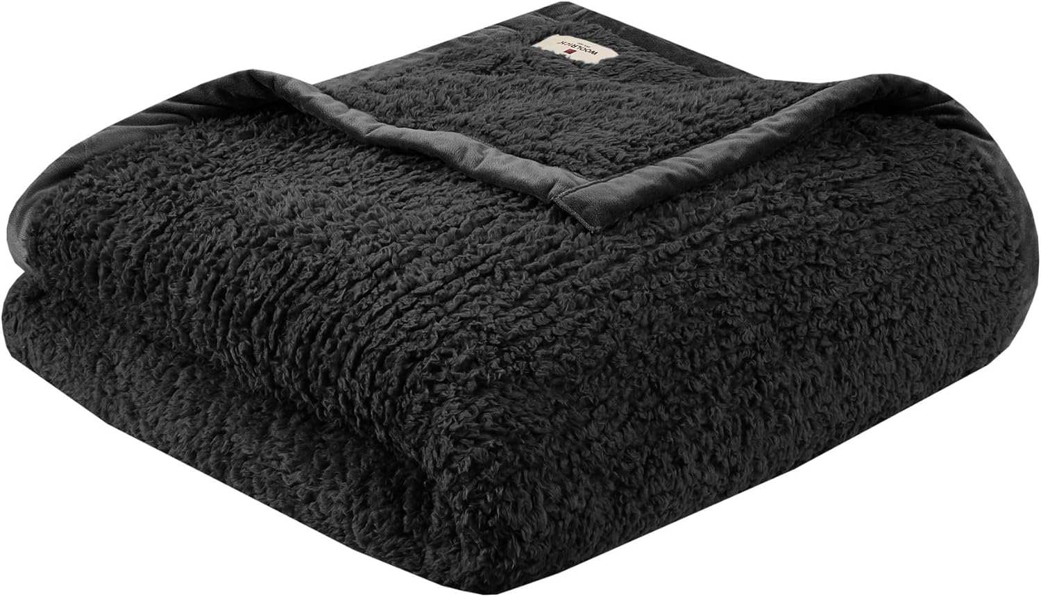 Woolrich Burlington Berber Blanket Super Soft, Cozy Lightweight Cover with Luxrurious Velvet Binding, Modern Trendy All Season Bedspread Bedding-Set, Twin 66" W x 90" L Black Twin Black