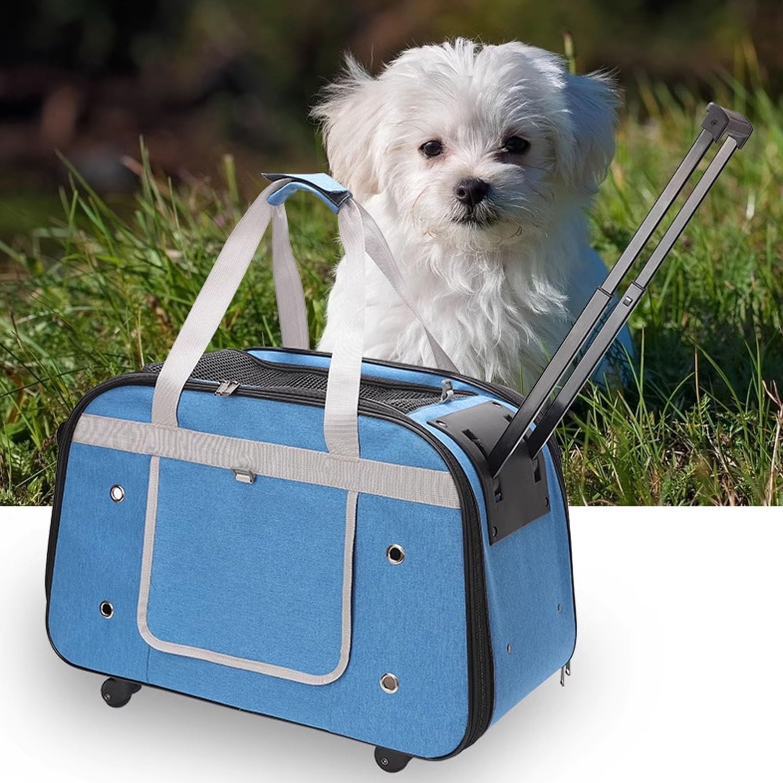 Mochila de Viaje para Mascotas con Asa Telescópica, Transportador de Viaje para Mascotas con Ruedas, Mochila para Gatos y Perros Pequeños de Viaje
