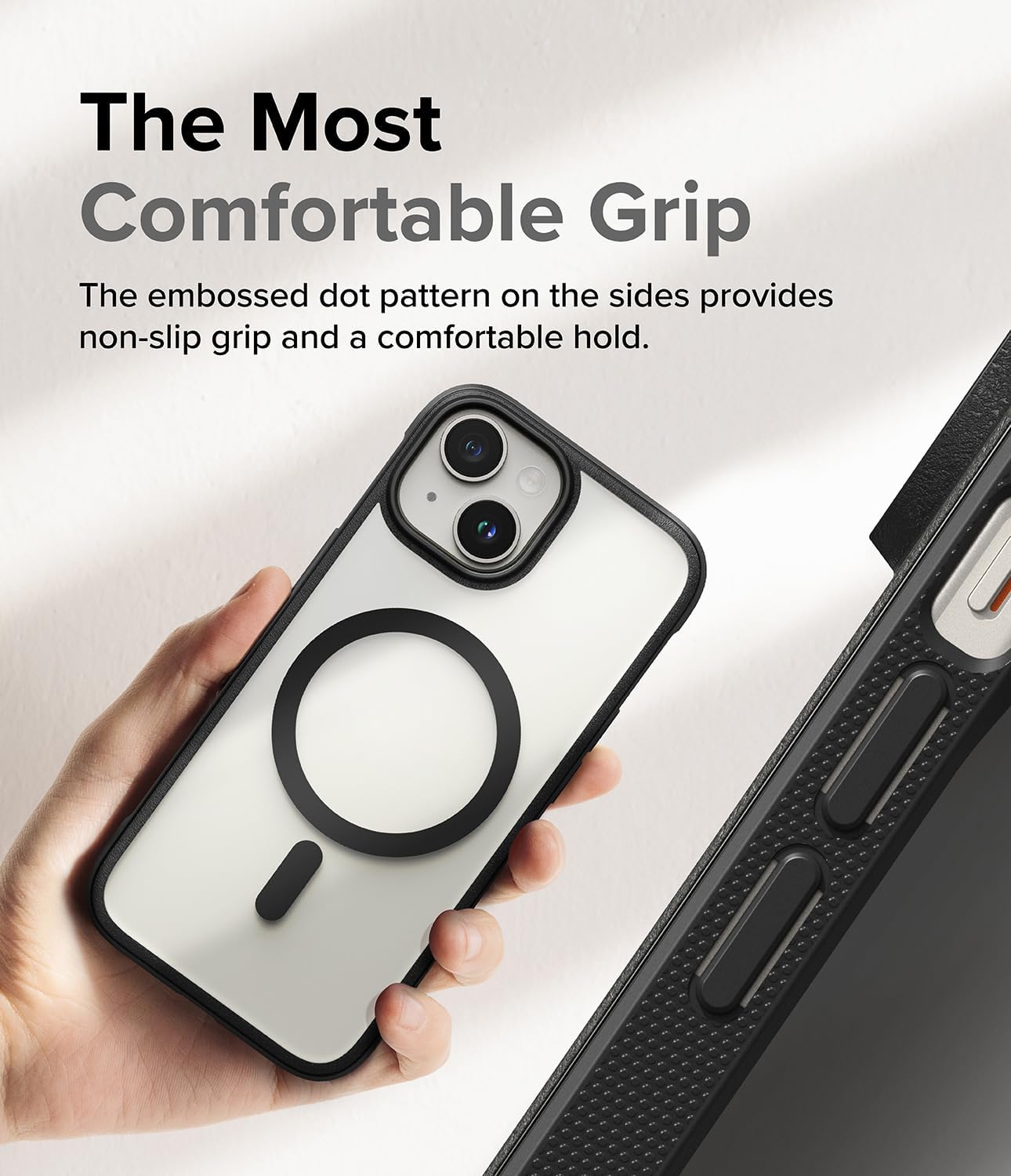 Ringke Fusion Bold for iPhone 15 Case, Compatible with MagSafe, Textured Sides for Grip, Anti-Yellowing Technology, Frosted Clear Back Resists Smudges - Magnetic Matte Black