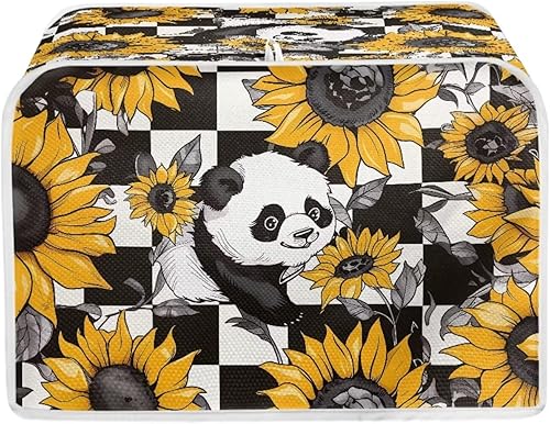 Miniatura 2 de Bulopur Cubiertas para tostadora con diseño de girasoles de panda y blanco y negro, 2 rebanadas de ranura ancha, a prueba de polvo, protección