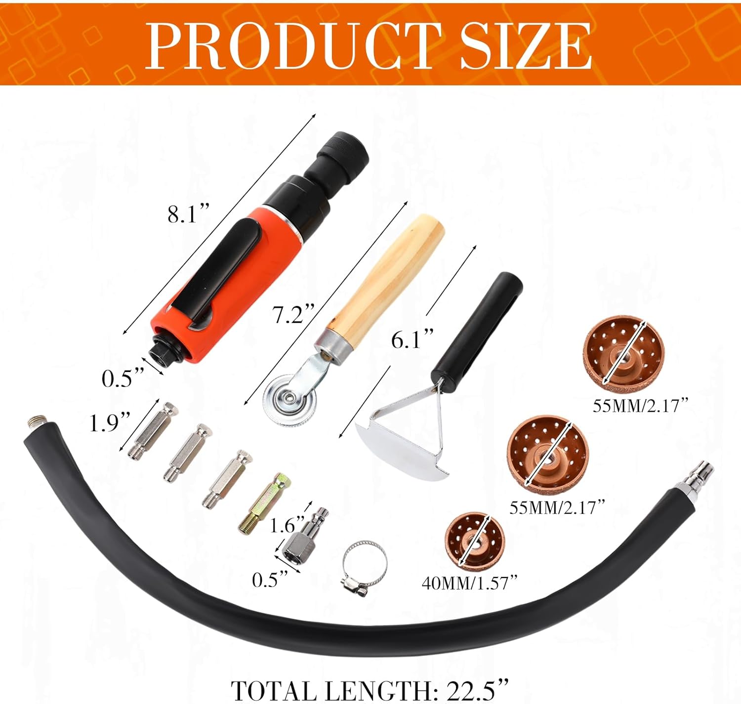 Air Tire Repair Polish Patch Tools Tire Repair Set Include 2500rpm Low Speed Air Tire Buffer Tire Inner Liner Scrapper Patch Roller 3pcs Tungsten Steel Buffing Wheel 42mm 55mm