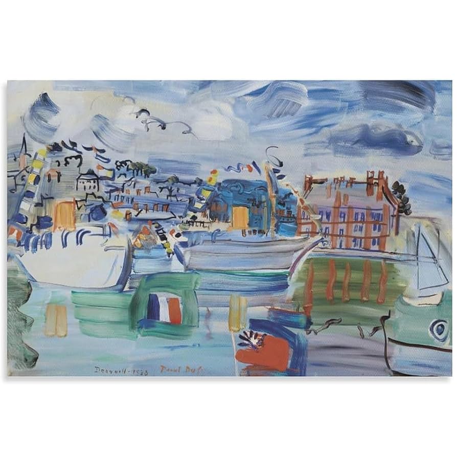フランス ラウル・デュフィ「地中海の風景」額装70CM 絵画 【中古品】 ★ フランス ラウル・デュフィ「地中海の風景」額装70CM 絵画