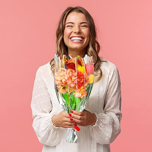 Miniatura 6 de FOIMAS 100 bolsas de plástico para ramo de flores, fundas de celofán, bolsas de embalaje para ramo de flores, para manualidades, cumpleaños, boda,