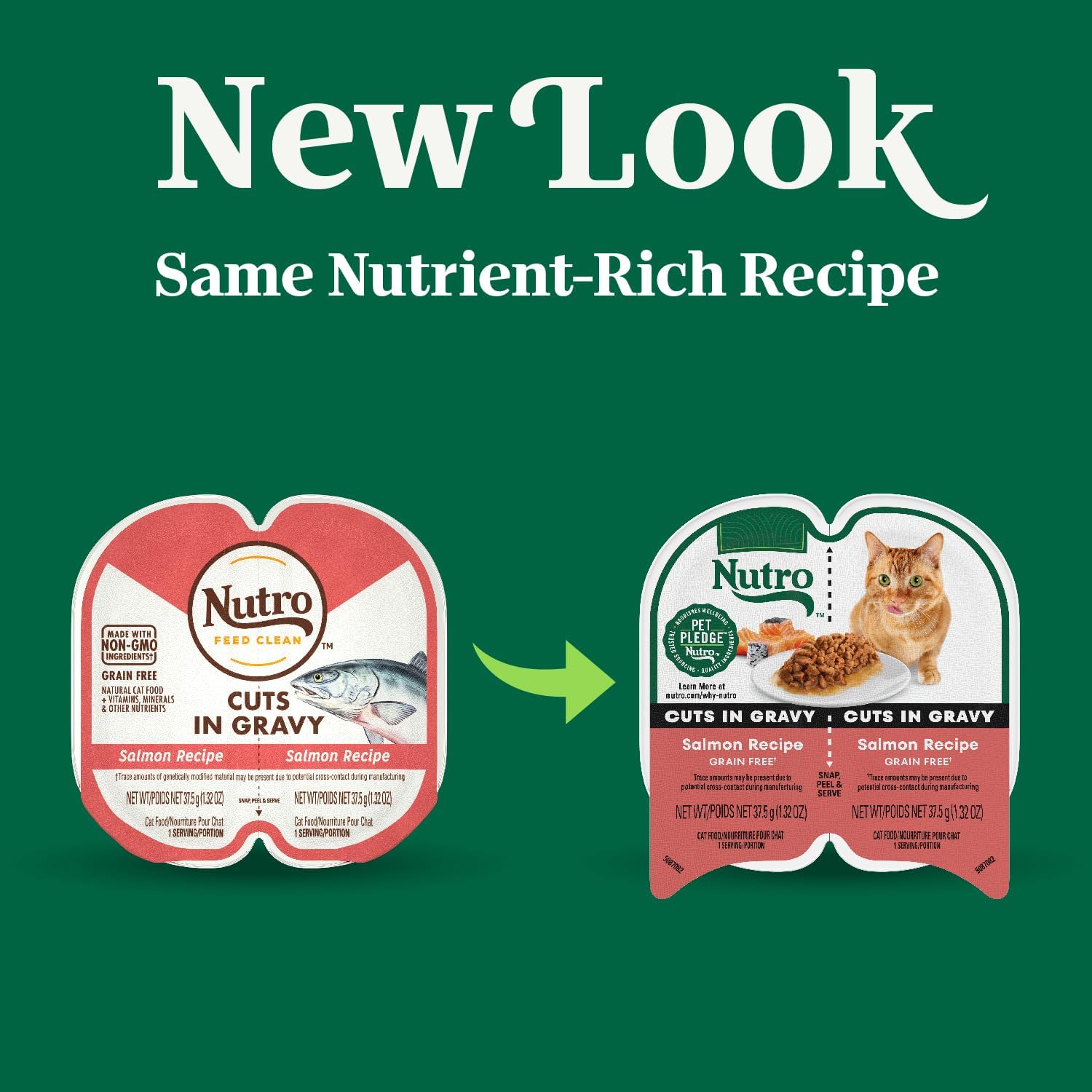 Nutro Perfect Portions Wet Cat Food Cuts in Gravy Salmon Recipe, Cat Food Wet Recipe, 2.64 oz. Twin-Pack Trays (24 Count)