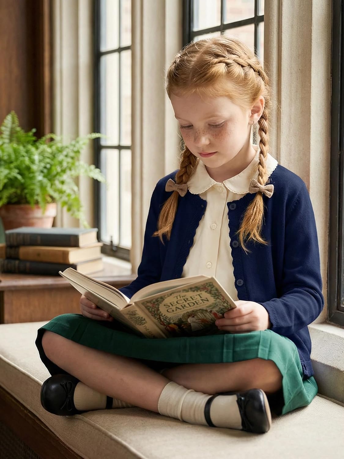 Yekaty Girls Cardigan Basic Uniform Long Sleeve Slim Fit Crewneck Cardigan Sweater - Image 2