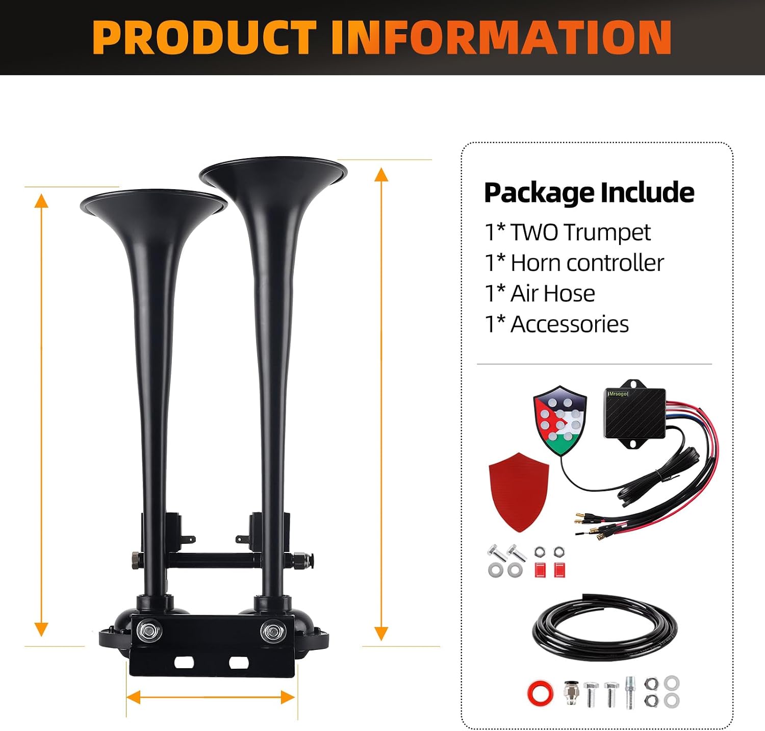 Musical Car Horn with Controller, 12V 10-Tone Dual Horns Kit, High/Low Tone Waterproof Motor Horn for Motorcycle, Car, Pickup, Truck, Loud Motorcycle Horns Replacement Electronic Components
