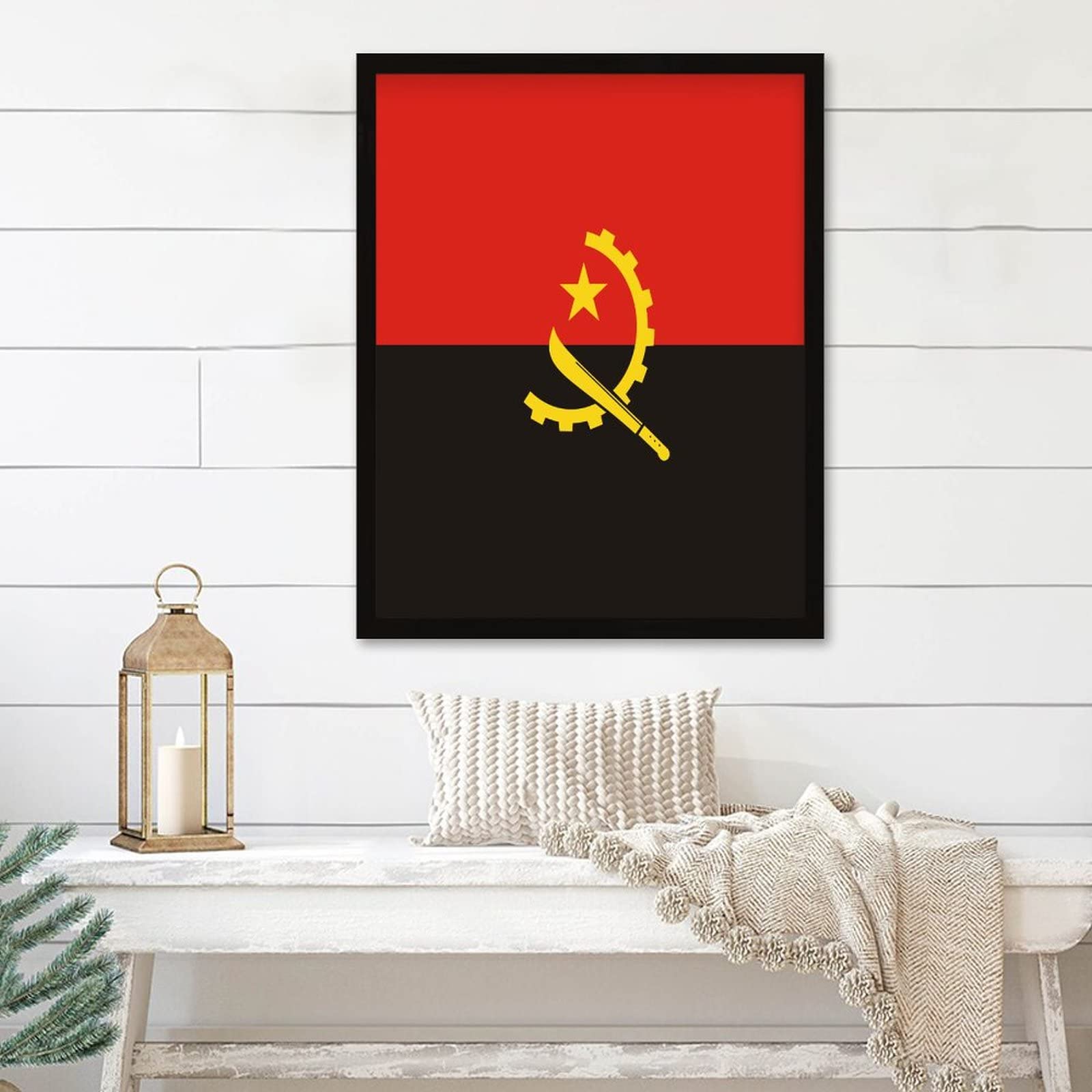 Drapeau de l'Angola sur panneau en bois encadré déco chic 40x50 cm