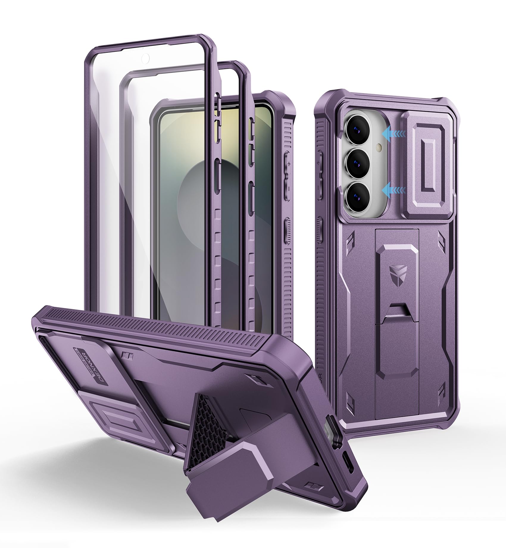 Dexnor for Samsung Galaxy S26+ Plus Case with Upgraded Slide Camera Cover &amp; 2 Front Frames &amp; Built-in Screen Protector &amp; Kickstand, Heavy-Duty Rugged Case Full-Body Protective Cover(2026),Purple