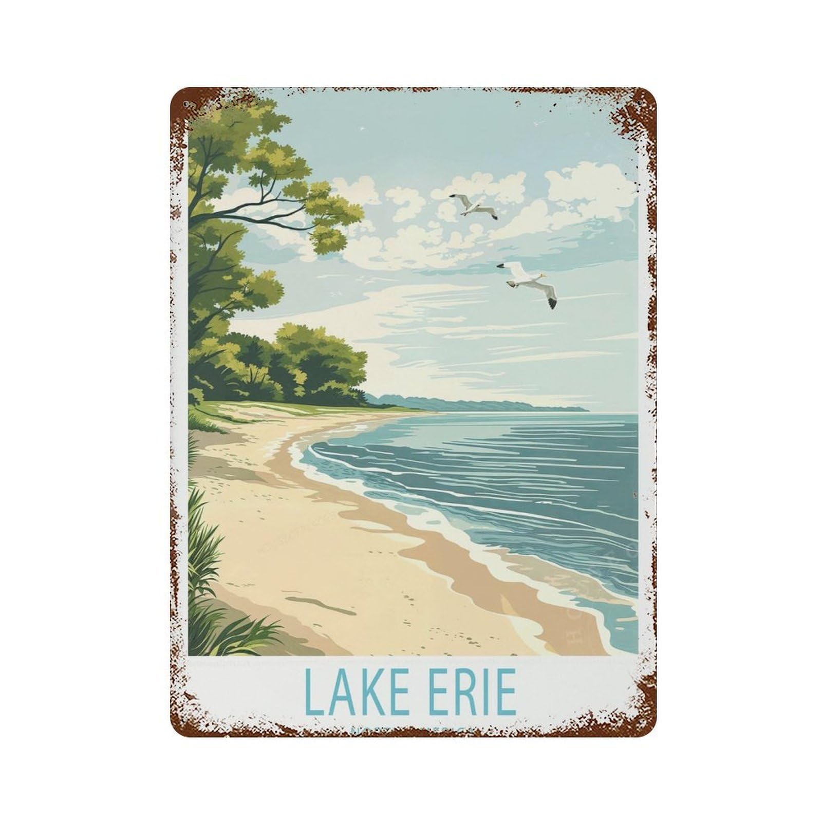 xiaoxiaoshen Lake Erie North America Travel Wedding Gifts Wall Decor Art Metal Tin Poster Modern Home Decor Art Home Bar Shop Decorations Vintage Sign 40x30cm