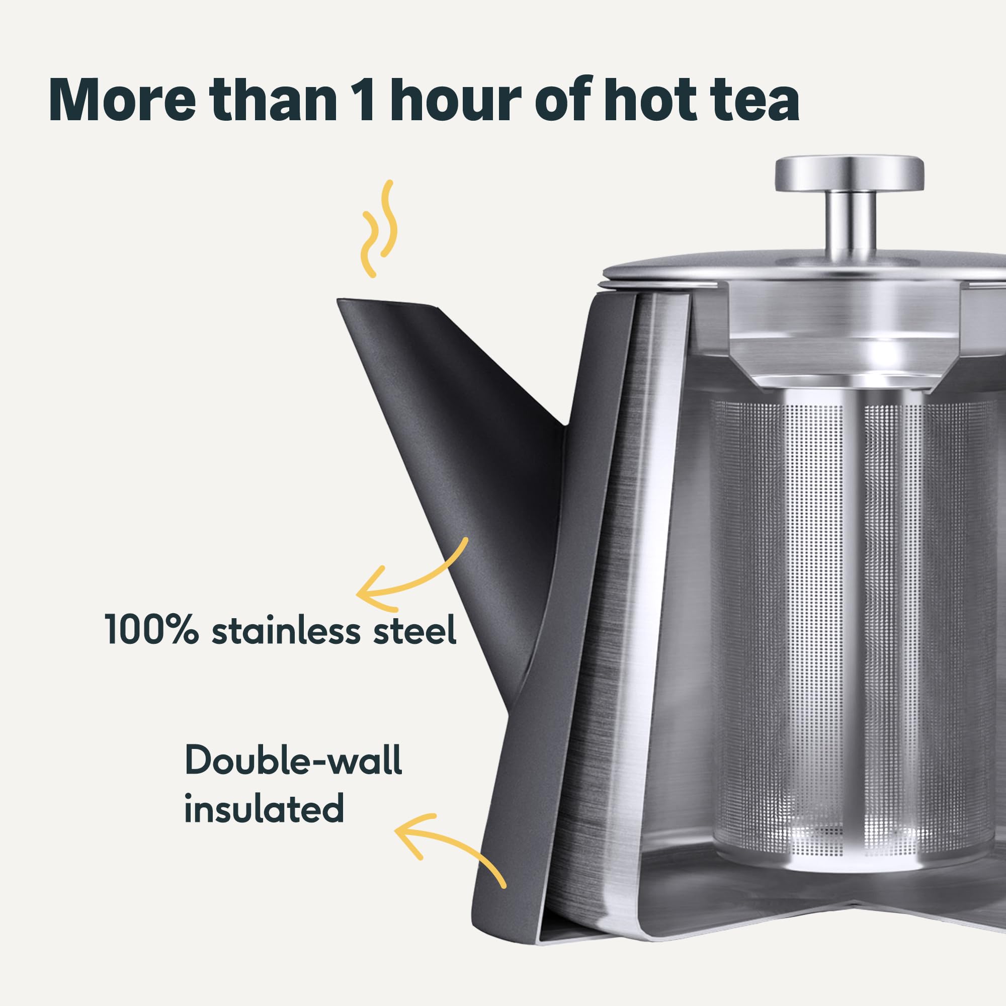 SILBERTHAL Théière avec Filtre et Bouilloire à induction 2,8 l - Inox Double Paroi - 1 Litre - Garde la Chaleur - pour camping et cadeaux