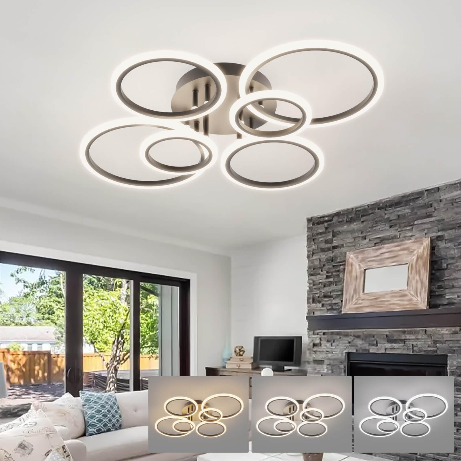 KeLuKes 80cm Led Ceiling Lights for Bedroom,6 Ring Lamp Design, 60W Dimmable Flush Mount Ceiling Lighting Fixture for Living Room Dining Room, Black — image 1