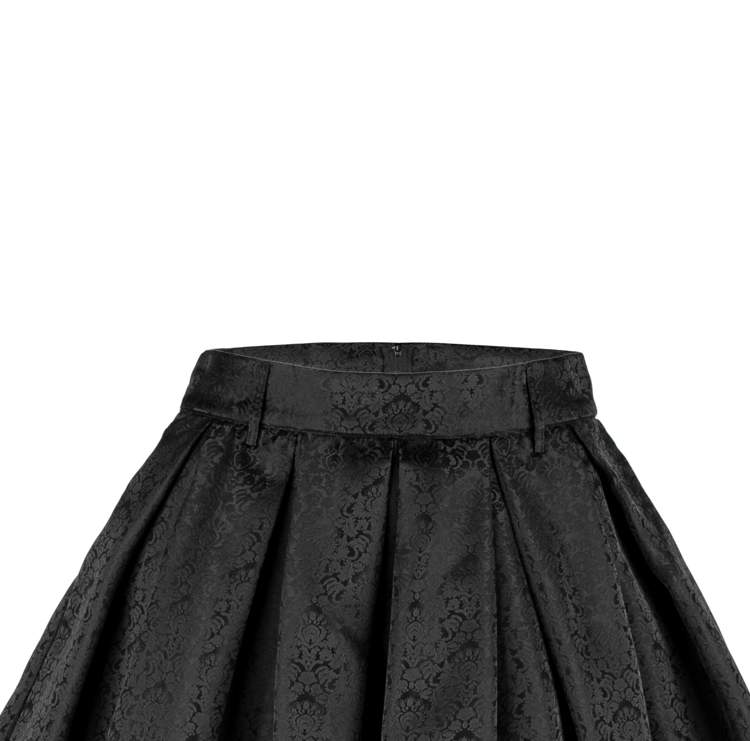 Trachtenrock Damen Knielang Dirndlrock Damen Midi aus Jacquad 65cm Damen Oktoberfest Röcke Elegent Trachten Oberteil Schwarz Größe 34-46