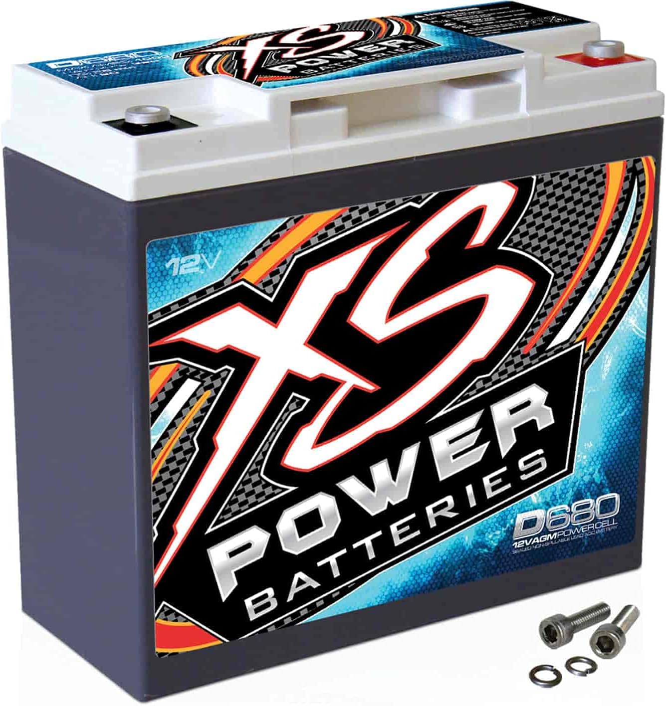 XS Power D680 1000 Amp AGM Battery with M6 Terminal Hardware - 12 Volt 20Ah 370CA Deep Cycle AGM Powercell for Car Audio Systems and Performance Cars