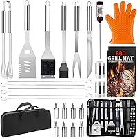Vista 1 de Juego de 28 accesorios para parrilla de barbacoa de acero inoxidable, regalos para hombres, cumpleaños, día del padre, kit de herramientas