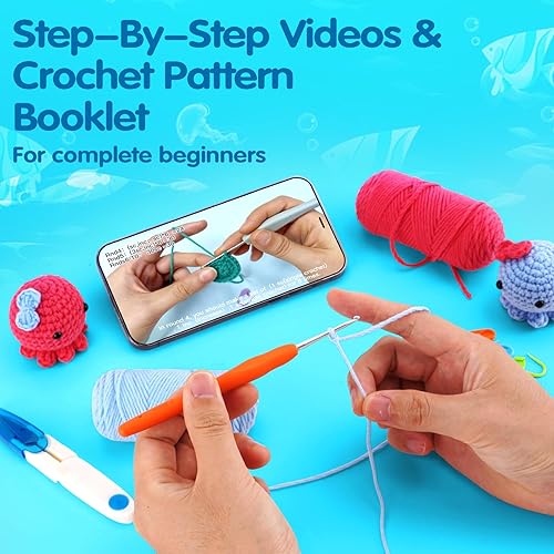 Miniatura 3 de WILSHIN Kit de ganchillo - Juego completo de ganchillo pulpo - Kit de ganchillo todo incluido con videos tutoriales paso a paso