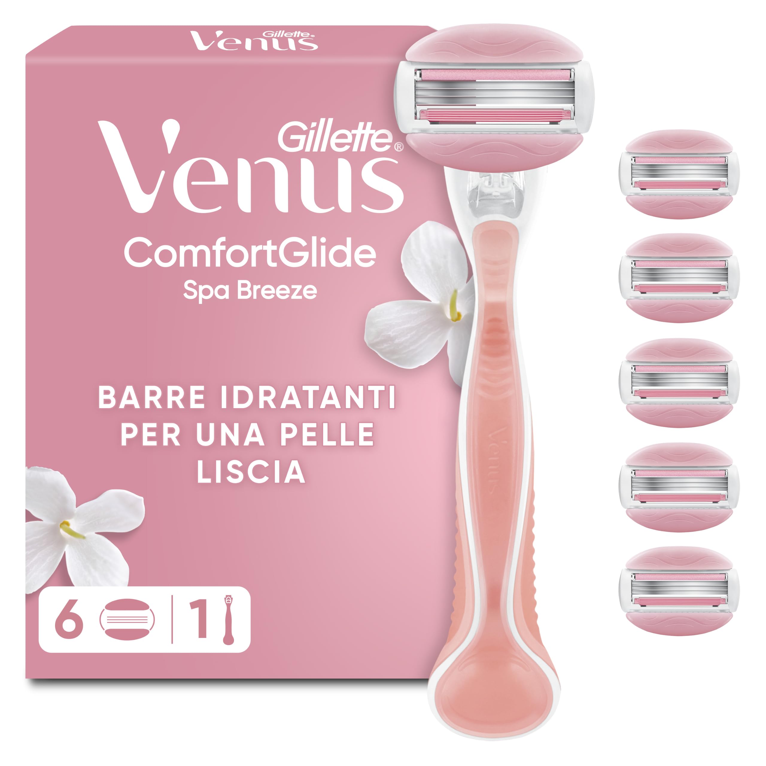 Gillette Venus ComfortGlide Spa Breeze Rasoio Donna Con 1 Lamette Di Ricambio, Manico In Metallo Riutilizzabile E Supporto Per Doccia