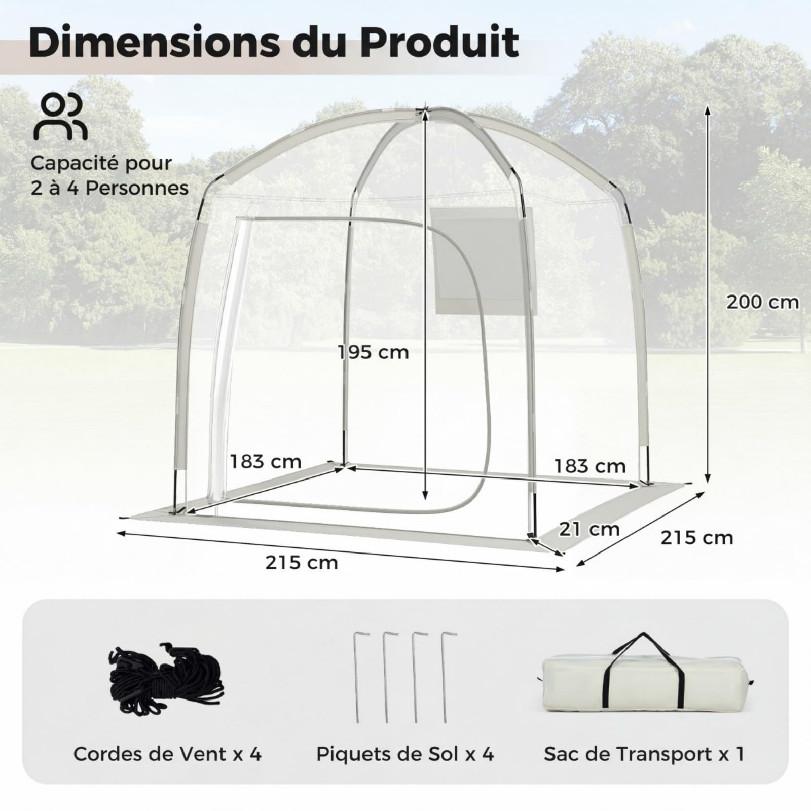 COSTWAY Tente de Sport Transparente, Abri Portable et Pliable en Extérieur Résistante aux Intempéries, Tente Bulle à Vue Claire avec Sac de Transport