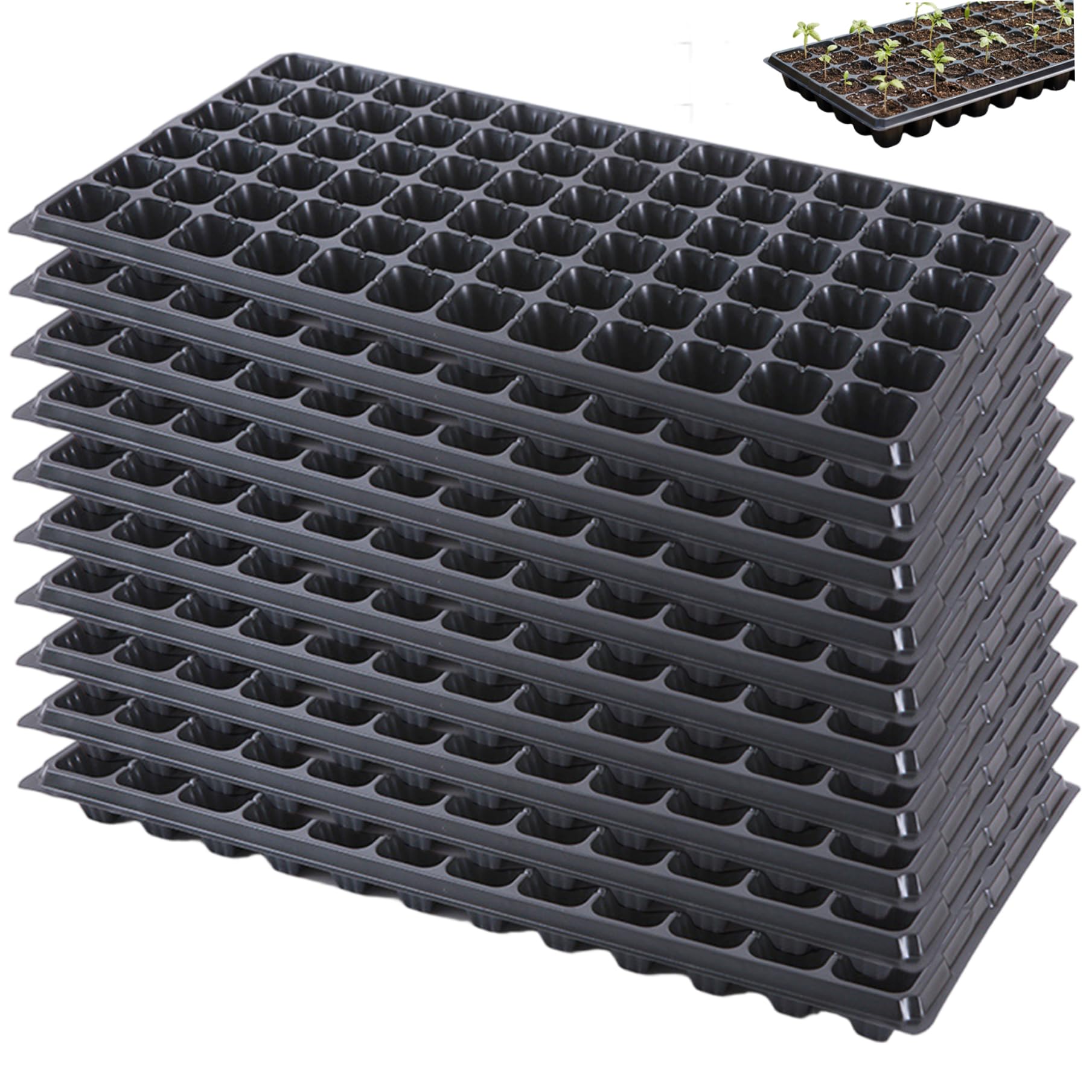 Aetherize 10 Pack 72 Cell Seed Starter Tray, Plant Germination Tray Kit PET Plastic Seedling Starter Trays with Drainage Holes for Indoor Gardening 72 Cell Seed