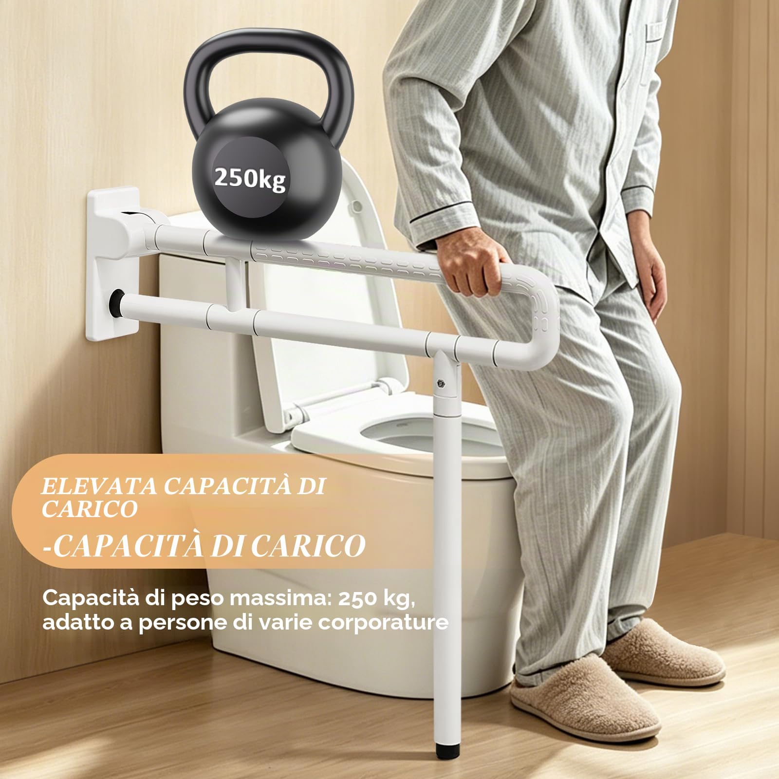 YUCHENGTECH Maniglione Bagno Disabili Ribaltabile 70cm Maniglia Doccia Anziani Acciaio Inox Maniglione per WC per Anziani Disabili Incinta Supporto 350kg,Bianco