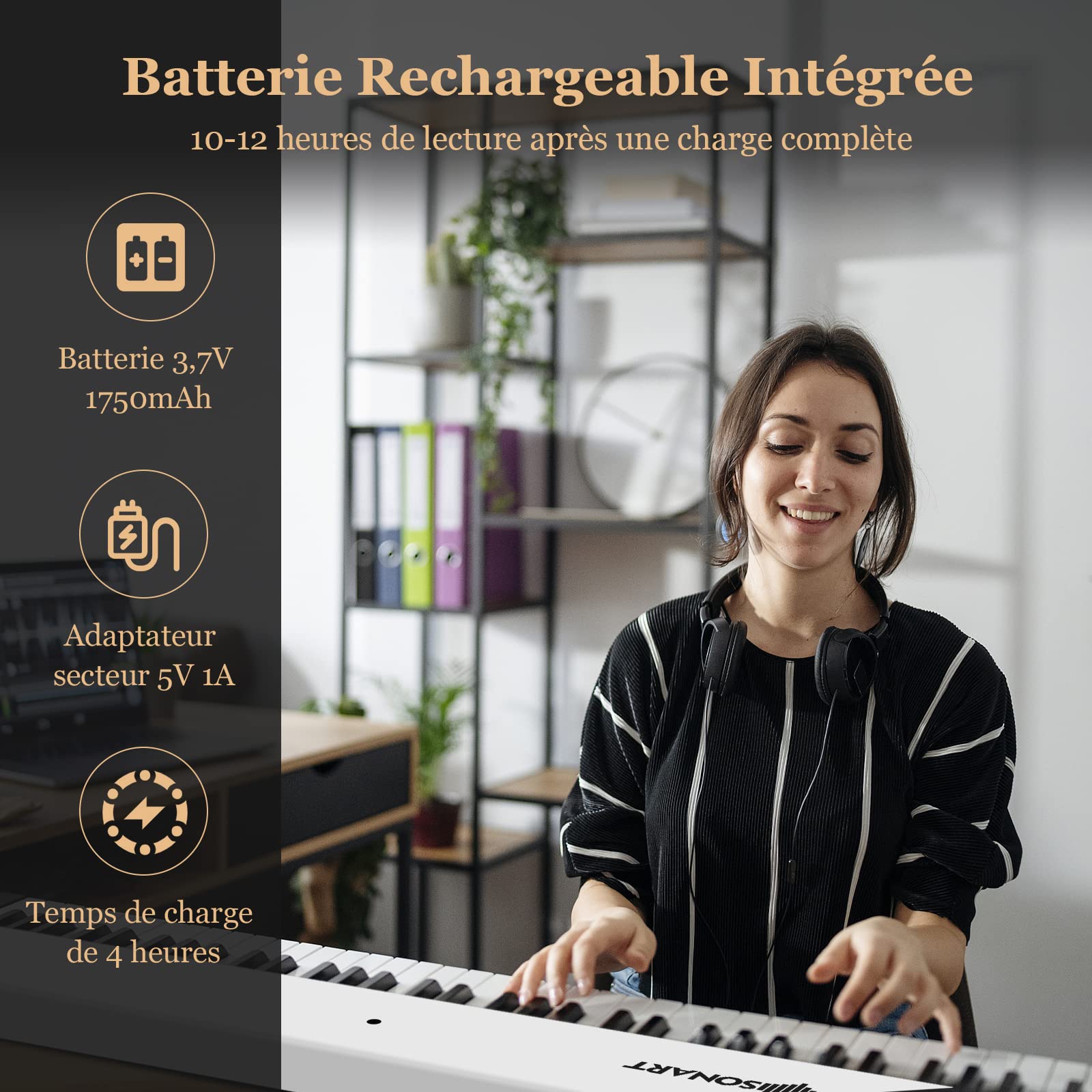 COSTWAY Piano Numérique Pliable à 88 Touches avec Pupitre,Clavier Electrique Portable avec Touche Lumineuse,2 Modes d'Apprentissage, MP3/USB/MIDI, Débutant Enfants de 3 Ans+ (126x20,5x6cm Blanc)
