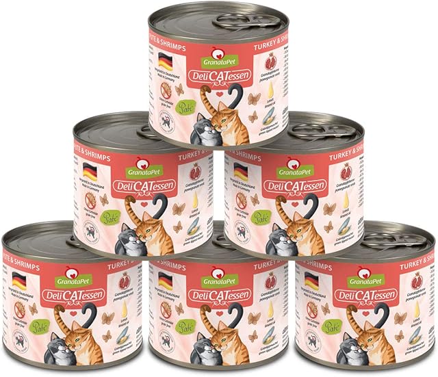 GranataPet Delicatessen Indyk i krewetki, 6 x 200 g, mokra karma dla kotów, karma dla smakoszy, karma bez zbóż i bez dodatków cukru