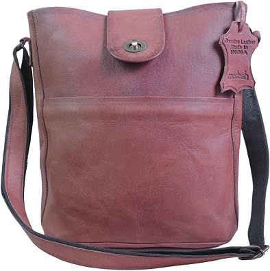 Madosh Genuine Leather Crossbody Bag For Women Brown Girls Shoulder Handbags ladies Sling Crossover Casual Purse Handmade Medium Bags H-12 x L-11 W-5