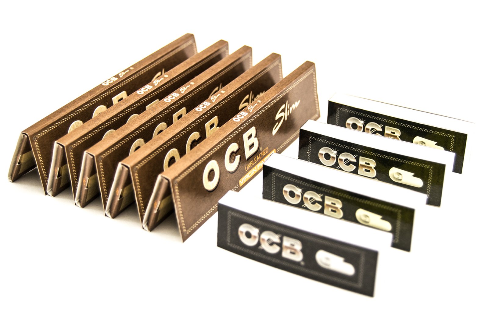 [5 Packs] OCB Virgin Un-Bleached King Size Slim Rolling Papers with [4 Booklets] of OCB Rolling Tips