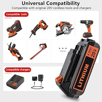 2-Pack 4.0Ah 20V Lithium Battery for Black and Decker Power Tools