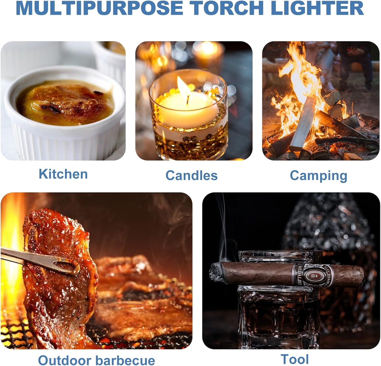 2 Pack Torch Lighters, Butane Lighter, Adjustable Big Jet Flame Butane Torch, Windproof Refillable Candle Kitchen Cooking Grill BBQ Soldering Lighters with Safety Lock (Butane Not Included)