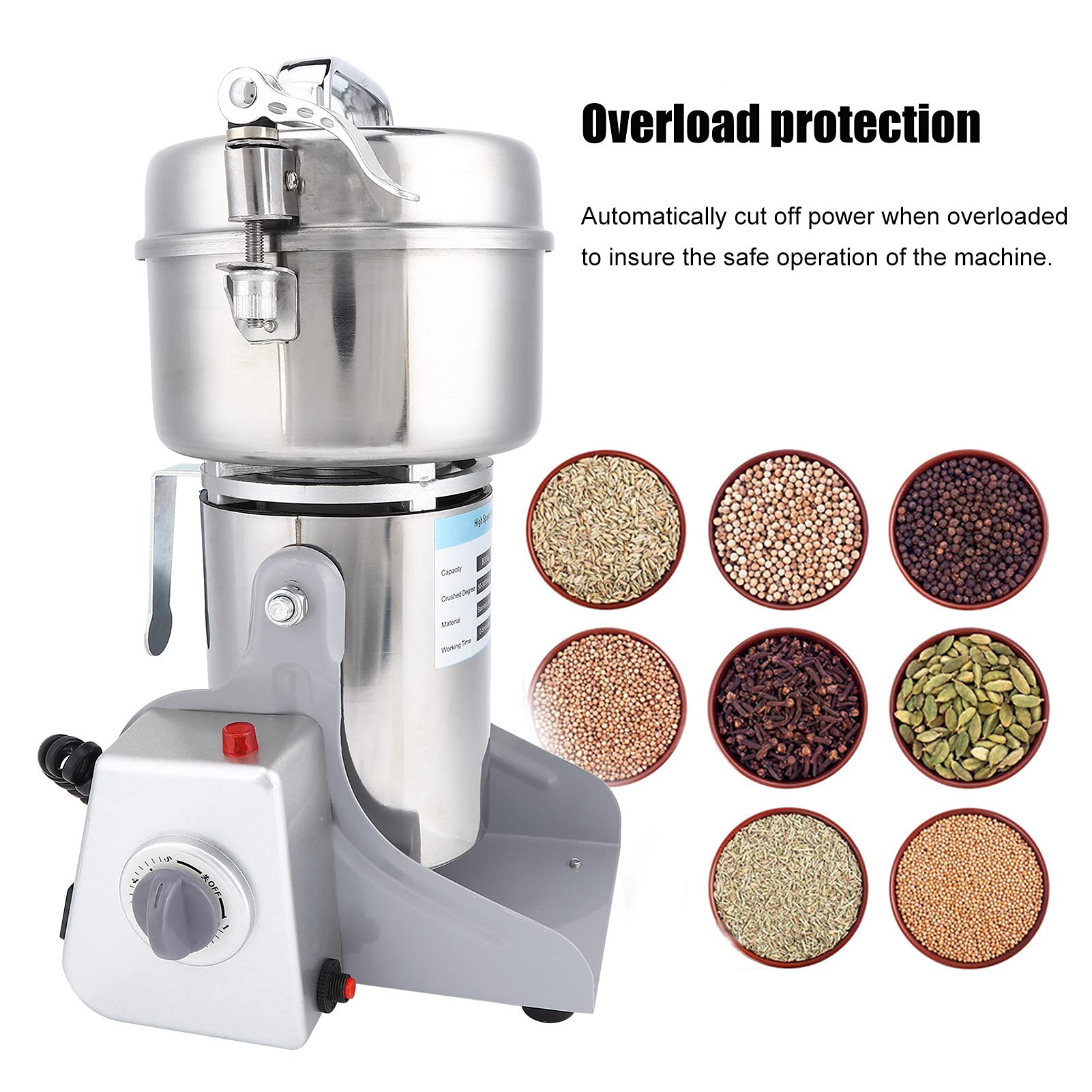 Molinillo de grano eléctrico, molinillo de grano eléctrico comercial de acero inoxidable Molino de máquina de polvo Molinillo de harina Molinillo de cafépara Frijoles Semillas Nueces Especias (yo)