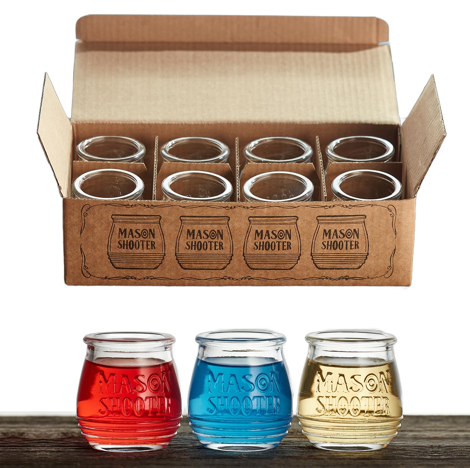 Small Mason Jars 2 oz Shot Glasses Set (8 Pack) Cute Mini Mason Jars for Fathers Day, Tequila, Whiskey, Liquor, Alcohol, Beer, Juice, Birthdays, Favors, Unique Bar Gift, Moonshine Shooter Bottles