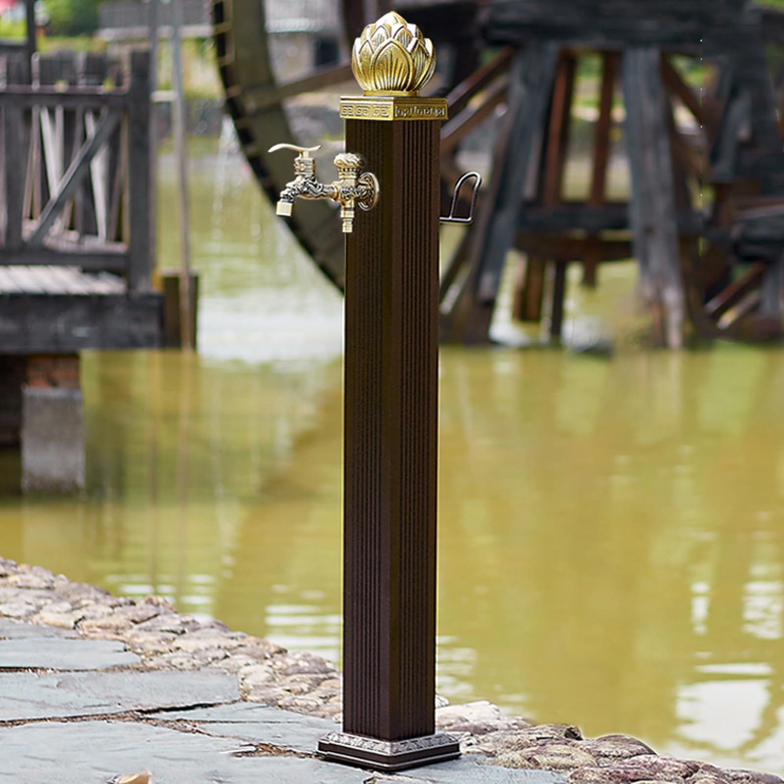 SDCFFC Vertical Square Garden Water Column with Freeze Proof Outdoor Faucet Irrigation Hydrant and Double Faucet for Outdoor Water Dispensing
