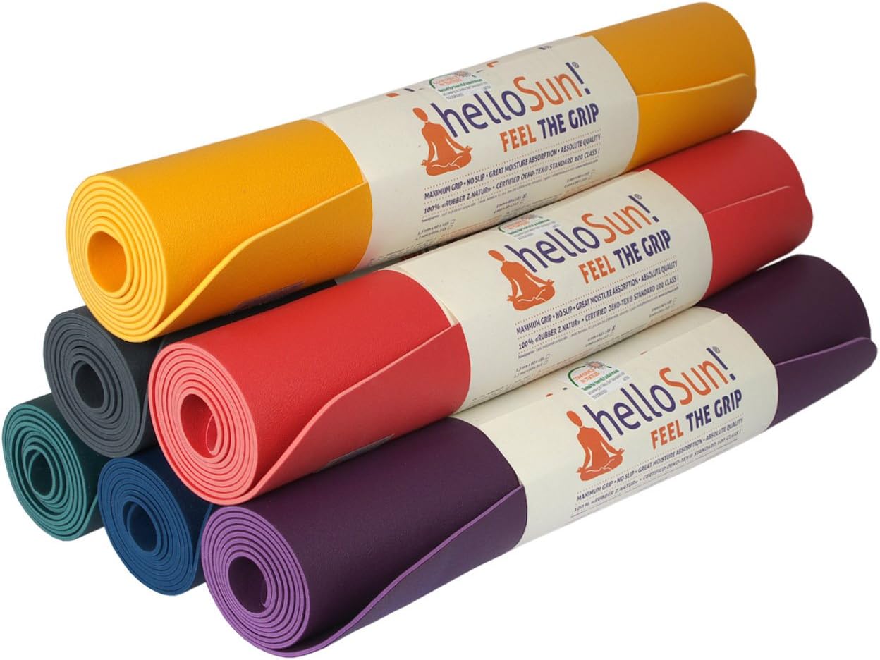 helloSun yoga mat, natural rubber, superb grip, non slip, moisture absorption, light, OEKOTex certified, made in Europe, 4mm