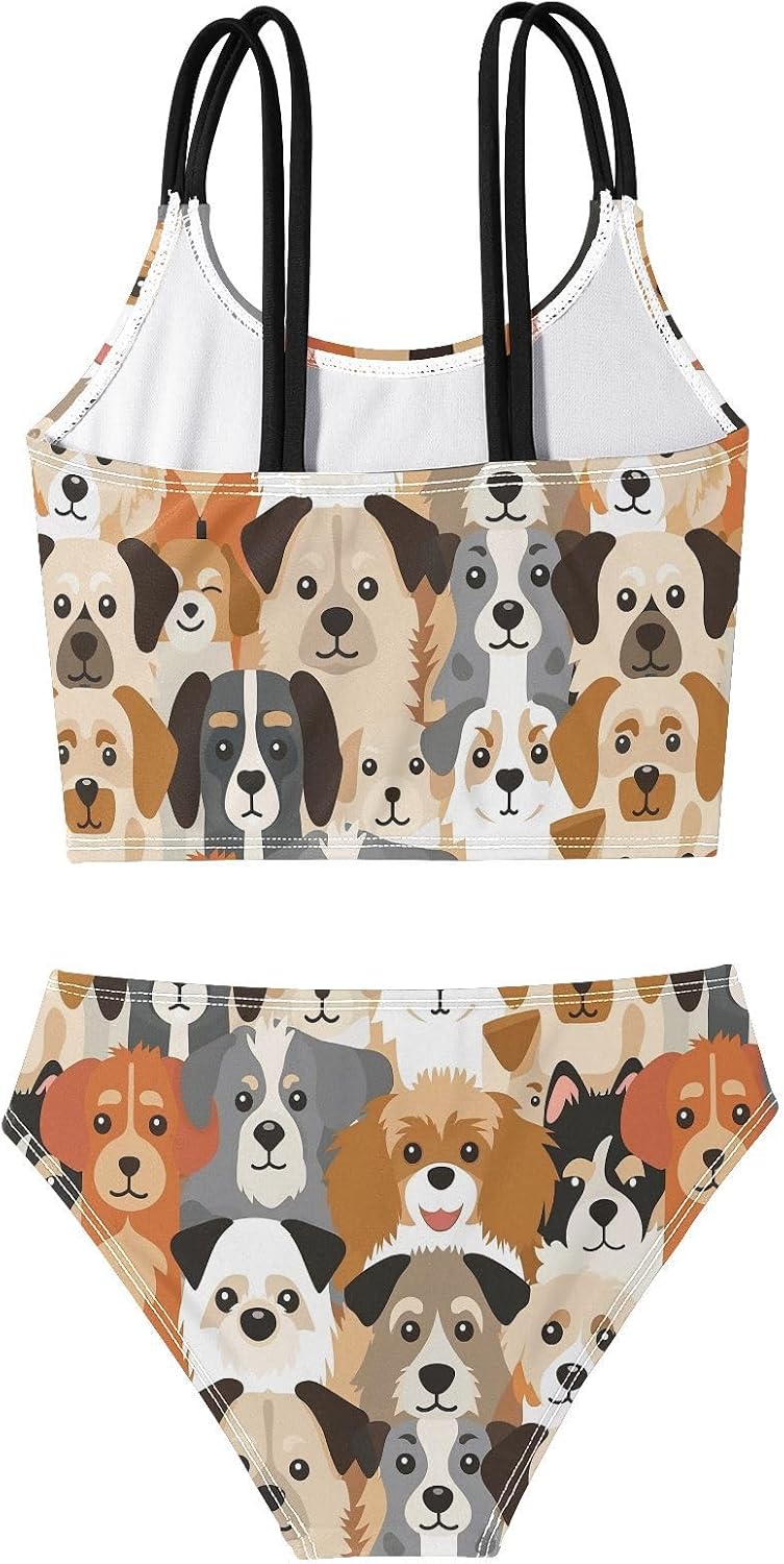 visesunny Girls Two Piece Swimsuits Cartoon Block Dogs Girl's Bikini Sets Bathing Suits for Girls Size 5-12Y